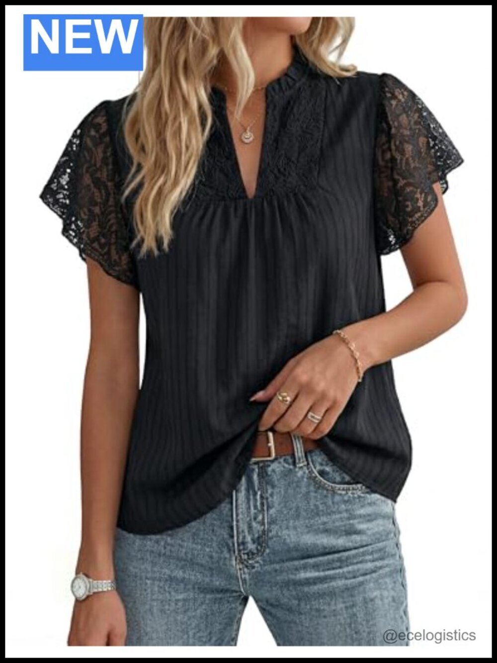 Lace Short Sleeve V Neck Blouses Dressy Casual Cotton Flowy Tops for Women